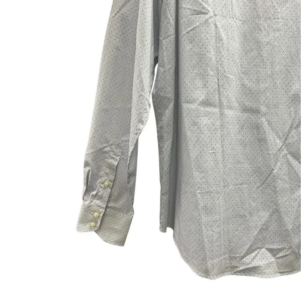 Thomas Dean Print Button Down White Grey Blue Dress Shirt Long Sleeve Mens - Picture 9 of 9